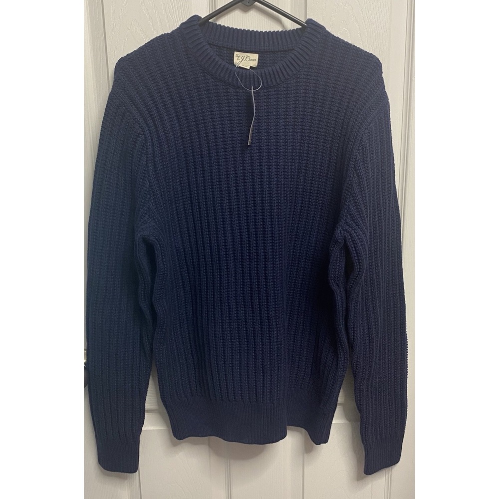 J.CREW Men's‎ Chunky Cable Knit Heavy Navy Blue Cotton Sweater NWT MSP=$89 Sz. M